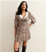 Women's Brown Animal Print Frill Neck Mini Dress New Look