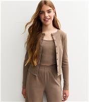 Girls' Stone Soft Touch Tank Top and Cardigan Set New Look