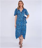 Women's Bright Blue Animal Print Wrap Front Midi Dress Gini London New Look