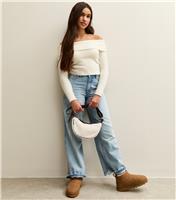 Girls' Off White Fold Over Bardot Knitted Jumper New Look