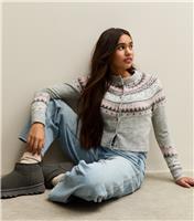 Girls' Grey Christmas Fair Isle Knitted Cardigan New Look