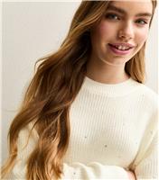 Girls' Of White Diamante Embellished Jumper New Look