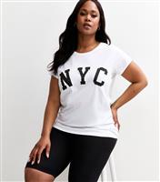 Women's Plus Size White NYC Slogan Print T-Shirt Curves New Look