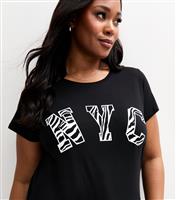 Women's Plus Size Black Zebra Print NYC Slogan T-Shirt Curves New Look