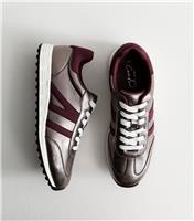 Women's Grey Faux Leather Lace Up Trainers Vegan New Look