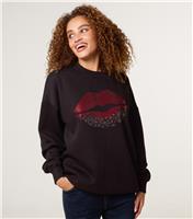 Women's Black Embellished Lip Sweatshirt Blue Vanilla New Look