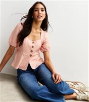 Women's Pink Textured Button Up Peplum Top New Look