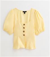 Women's Yellow Textured Button Up Peplum Top New Look