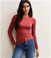 Women's Dark Red Long Sleeve Ribbed Crew Neck Top New Look