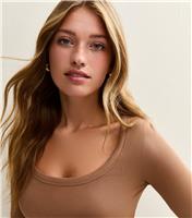 Women's Mink Scoop Neck Long Sleeve Ribbed Top New Look