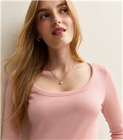 Women's Light Pink Scoop Neck Long Sleeve Ribbed Top New Look