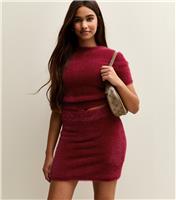 Girls' Dark Burgundy Fluffy Mini Skirt New Look