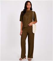 Women's Olive Textured Wide Leg Trousers Quiz New Look