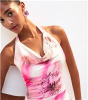 Women's Pink Lily Print Halterneck Maxi Dress New Look