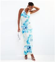 Women's Blue Lily Print Halterneck Maxi Dress New Look