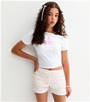 Girls' White Ditsy Print Shirred Shorts New Look