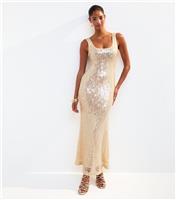Women's Gold Sequin Embellished Scoop Neck Midi Dress New Look