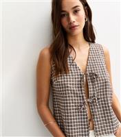 Women's Black Textured Check Pattern Tie Front Top New Look