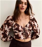 Women's Brown Cow Print Long Sleeve Milkmaid Top New Look