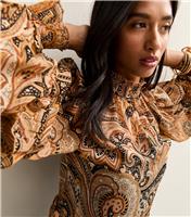 Women's Petite Brown Paisley Print Frill Trimmed Blouse New Look