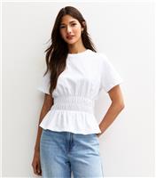 Women's White Shirred Waist T-Shirt New Look