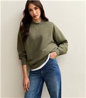 Women's Khaki Relaxed Fit Crew Neck Sweatshirt New Look