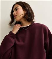 Women's Burgundy Relaxed Fit Crew Neck Sweatshirt New Look