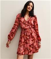 Women's Red Paisley Long Sleeve Mini Dress New Look