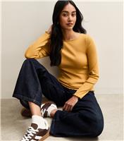 Women's Dark Yellow Lettuce Trim Long Sleeve Top New Look