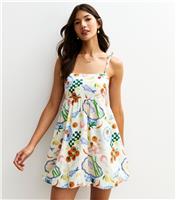 Women's White Fish Print Puffball Hem Mini Cami Dress New Look