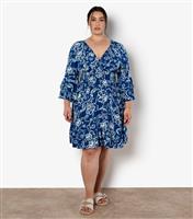 Women's Curve Blue Floral Print Mini Dress Apricot New Look