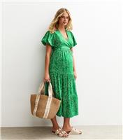 Women's Maternity Green Abstract Print Midi Wrap Dress New Look