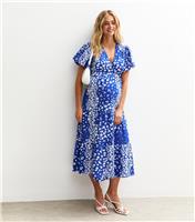Women's Maternity Blue Floral Print Wrap Midi Dress New Look