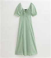 Women's Maternity Green Gingham Print Crinkle Milkmaid Midi Dress New Look
