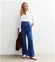 Women's Maternity Blue Denim-Look Pull On Wide Leg Trousers New Look