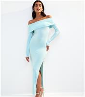 Women's Light Blue Long Sleeve Bardot Maxi Dress New Look