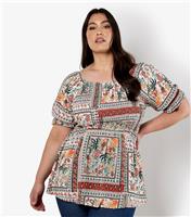 Women's Plus Size Orange Floral Print Milkmaid Top Curves Apricot New Look