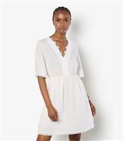 Women's White Daisy Embroidered Lace Insert Mini Dress Apricot New Look