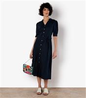 Women's Navy Collared Midi Dress Apricot New Look