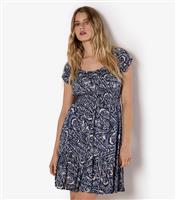 Women's Navy Paisley Print Mini Dress Apricot New Look