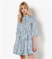 Women's Blue Floral Print Poplin Mini Shirt Dress Apricot New Look