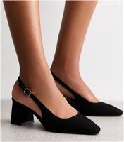 Women's Black Faux Suede Block Heel Slingback Sandals Vegan New Look