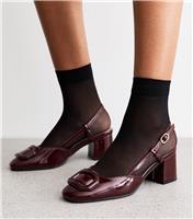Women's Dark Burgundy Buckle Front Slingback Sandals Vegan New Look