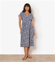 Women's Blue Floral Print Midi Shirt Dress Apricot New Look