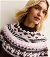 Women's Brown Fluffy Fairisle Jumper New Look