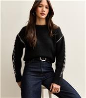 Women's Black Contrast Stitch Brushed Jumper New Look