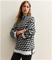Women's Grey Houndstooth High Neck Jumper New Look