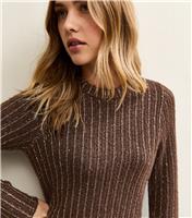 Women's Dark Brown Striped Sequin Jumper New Look