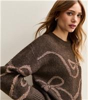 Women's Brown Sequin Bow Jumper New Look