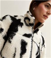 Women's Black Abstract Print Borg Jacket New Look